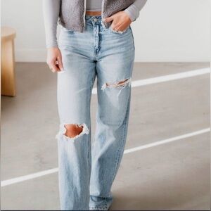 Casual Light Blue Ripped Boyfriend Jeans